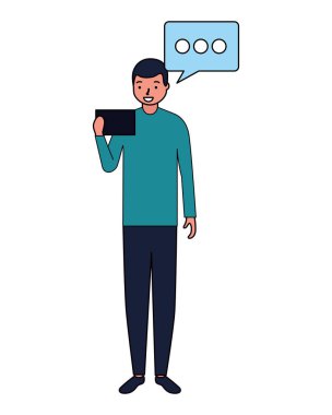 mobil konuşma balonu kullanan adam