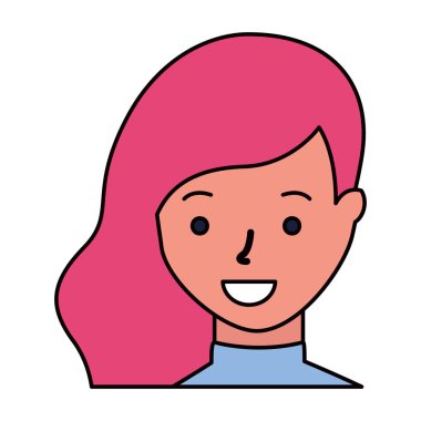 gülümseyen kadın yüz çizgi film beyaz arka plan