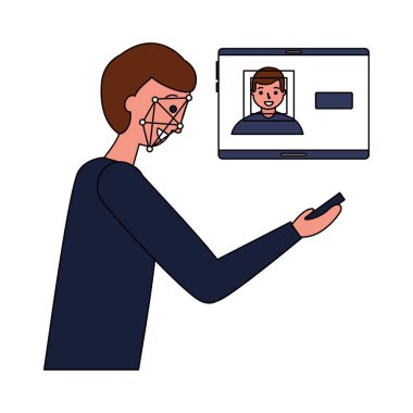 Adam yüz tarama biyometrik dijital teknoloji