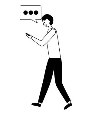 mobil konuşma balonu kullanan adam