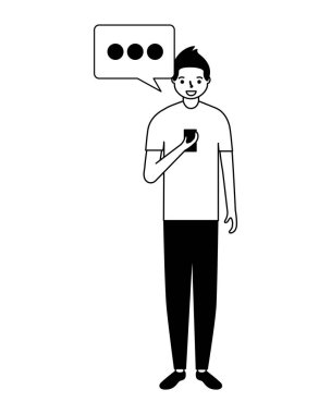 mobil konuşma balonu kullanan adam