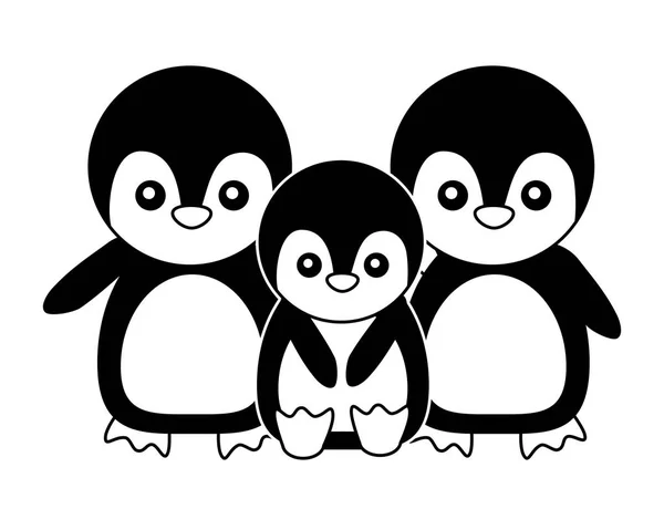 Cute family penguins animals cartoon — Stock vektor