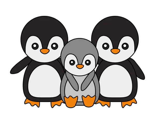 Lindo familia pingüinos animales dibujos animados — Vector de stock