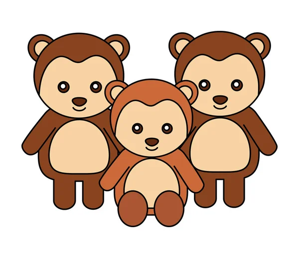 Mignon famille singes animaux dessin animé — Image vectorielle