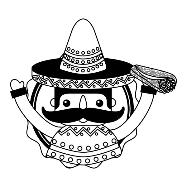 Hombre mexicano con sombrero y comida — Vector de stock