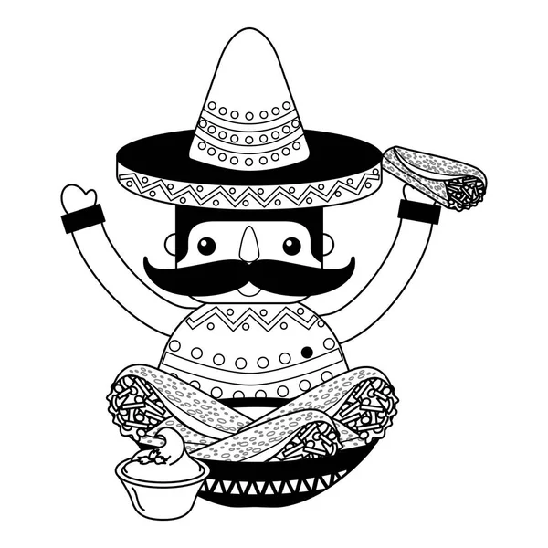 Hombre mexicano con sombrero y comida — Archivo Imágenes Vectoriales