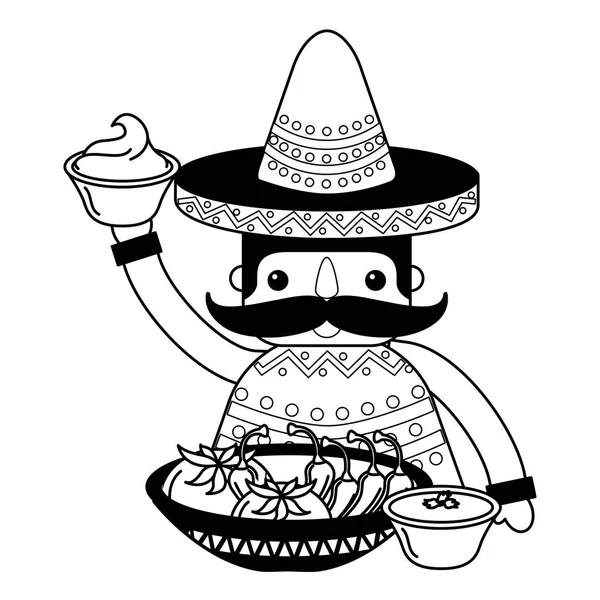 Hombre mexicano con sombrero y comida — Archivo Imágenes Vectoriales
