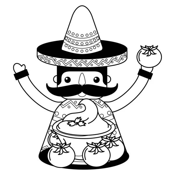 Hombre mexicano con sombrero y comida — Vector de stock