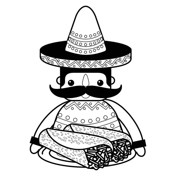 Hombre Mexicano Con Sombrero Vector Alimenticio Ilustración — Vector de stock