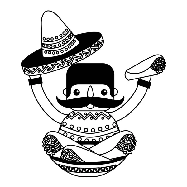 Hombre mexicano con sombrero y comida — Archivo Imágenes Vectoriales