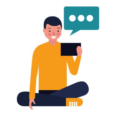 adam telefon konuşma balonu kullanarak oturan