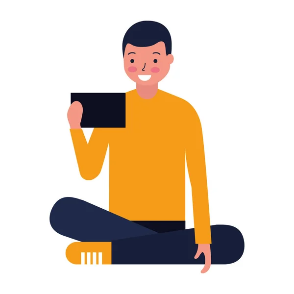 Homme assis en utilisant mobile — Image vectorielle