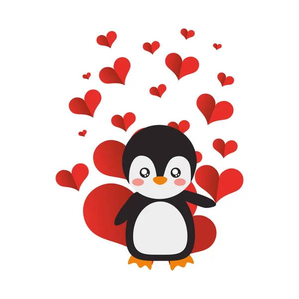 Carino pinguino cuori valentini giorno — Vettoriale Stock