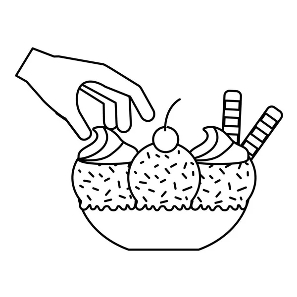 Hand mit Eis auf Schüssel — Stockvektor