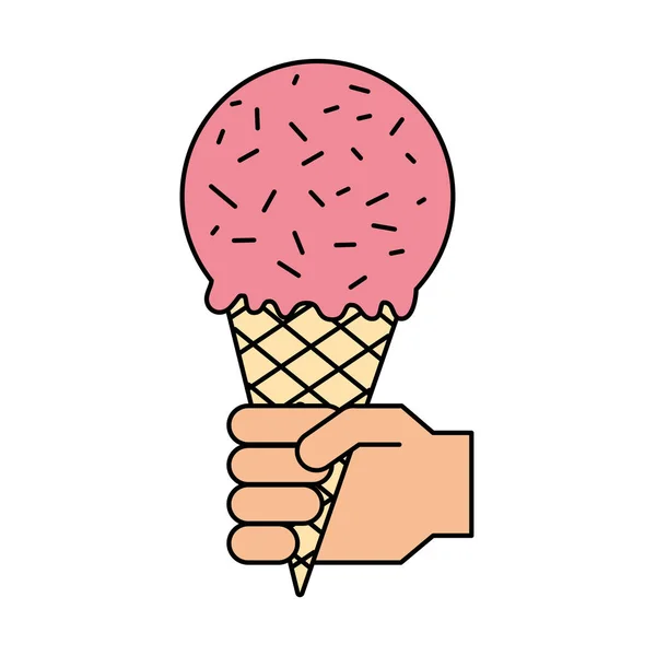 Mano con gelato in cono di cialda — Vettoriale Stock