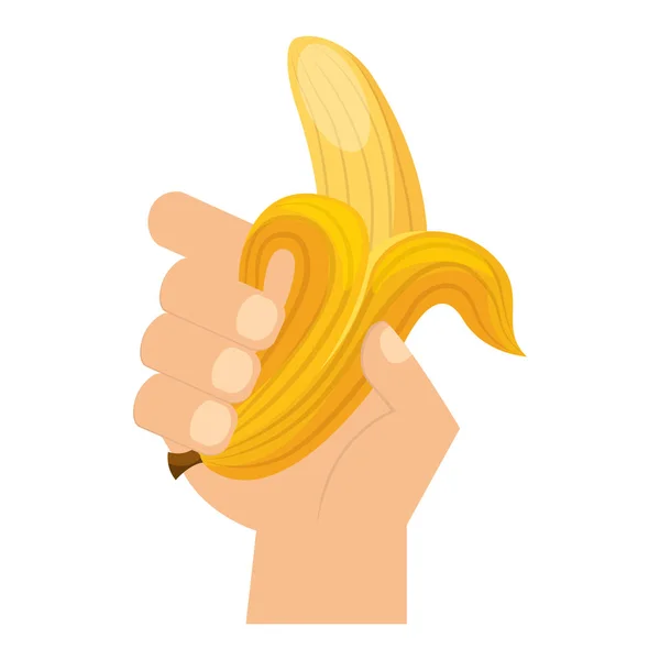 Hand hält Banane frisches Essen — Stockvektor