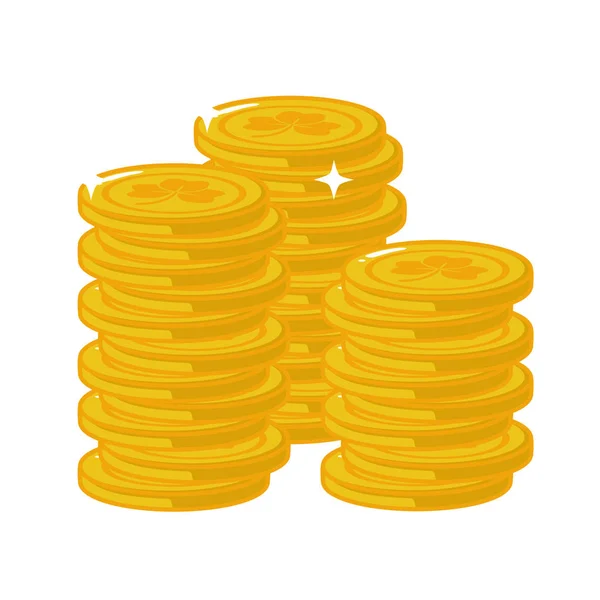 Pila Monedas Oro Feliz Patricks Día Vector Ilustración — Vector de stock