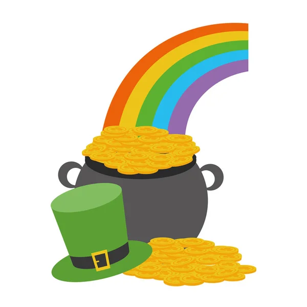 Cauldron Coins Rainbow Hat Happy Patricks Day Vector Illustration — Stock Vector