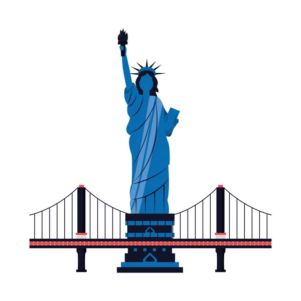 New York City Freiheitsstatue Und Brücke Vektor Illustration — Stockvektor