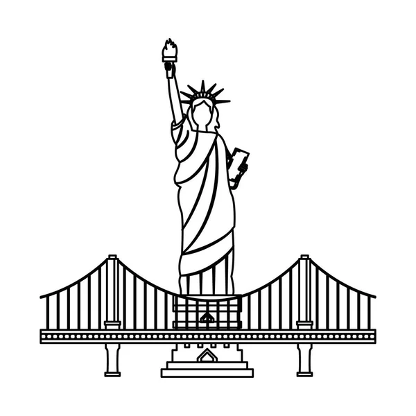 New York statue de la liberté et du pont — Image vectorielle