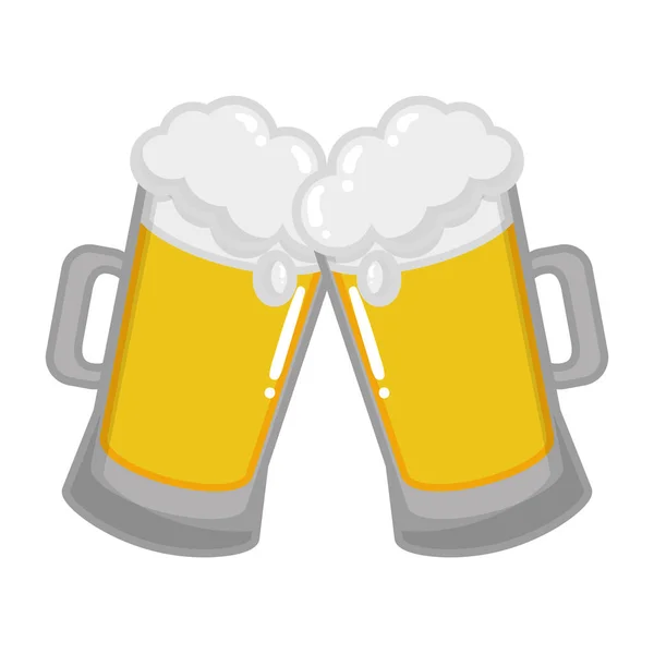 Two beer mugs foam celebration — 스톡 벡터