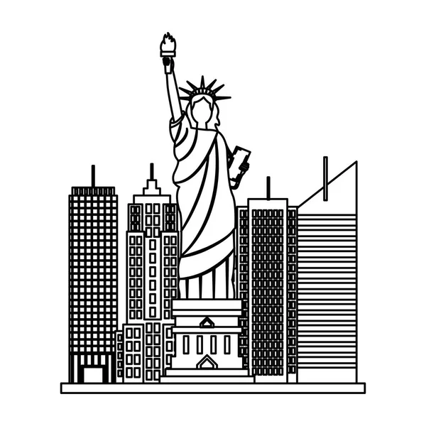 Statua della libertà città grattacielo — Vettoriale Stock