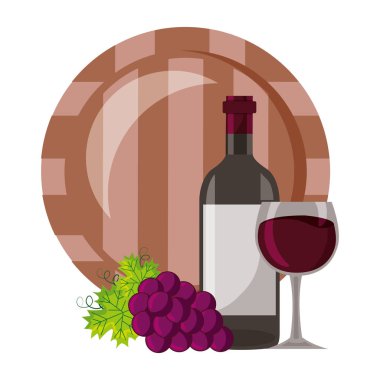 Şarap şişesi fıçısı ve üzüm.
