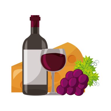 şarap şişesi bardak taze üzüm ve peynir