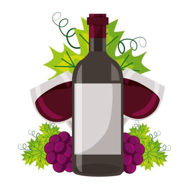şarap şişesi bardak ve grup üzüm