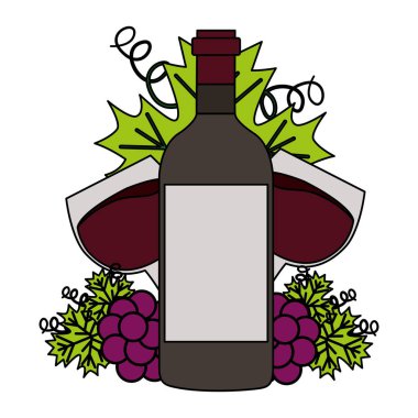 şarap şişesi bardak ve grup üzüm