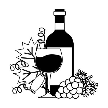 şarap şişesi Kupası tirbuşon demet taze üzüm