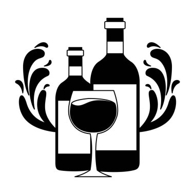 Cam bardak su sıçramalarına şarap şişe