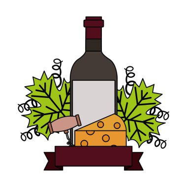 wine bottle cheese corkscrew and leaves