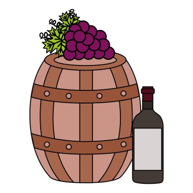 şarap şişesi ahşap varil üzüm