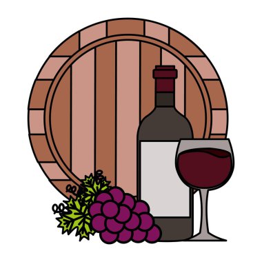 Şarap şişesi fıçısı ve üzüm.