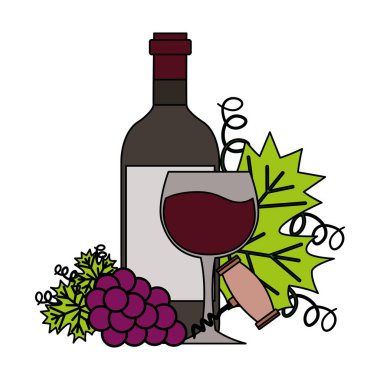 şarap şişesi Kupası tirbuşon demet taze üzüm