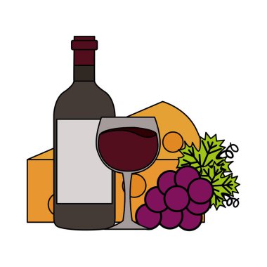 şarap şişesi bardak taze üzüm ve peynir