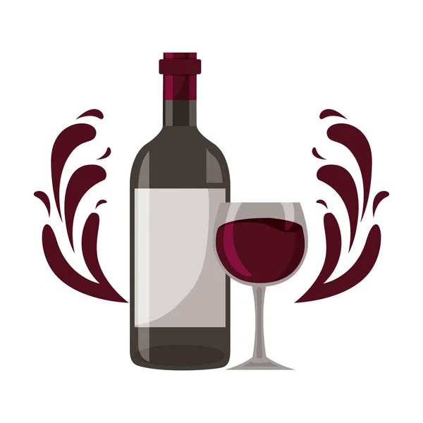 Vino botella vidrio taza salpicaduras — Vector de stock