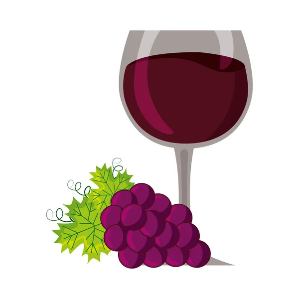 Copo de vidro de vinho cacho uvas frescas —  Vetores de Stock