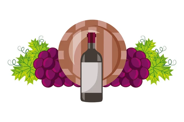 Bottiglia di vino uva botte di legno — Vettoriale Stock