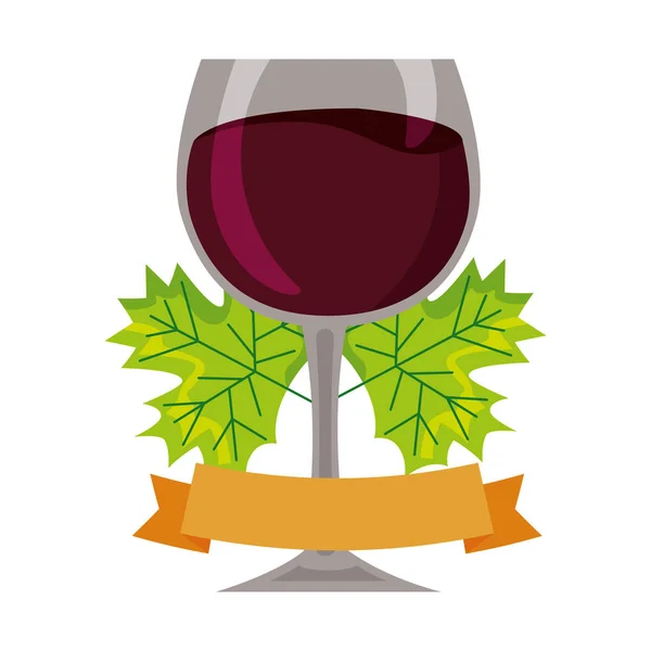 Wine glass leaves ribbon — Stock Vector