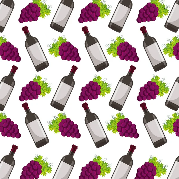 Botella de vino de fondo y uvas — Vector de stock