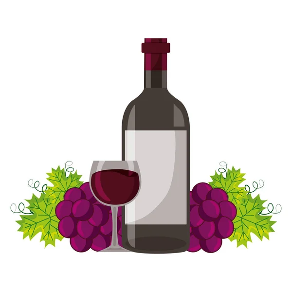 Copa de botella de vino y uvas frescas — Archivo Imágenes Vectoriales