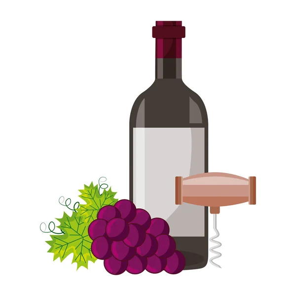 Bottiglia di vino cavatappi uva — Vettoriale Stock
