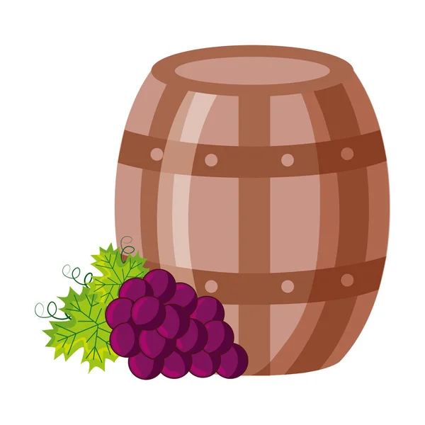 Wooden barrel bunch fresh grapes — Stock Vector