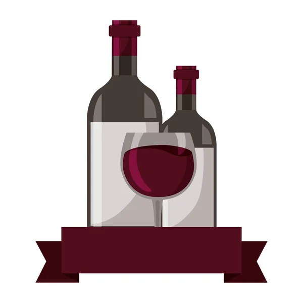 Wine bottles glass cup ribbon — Stockový vektor