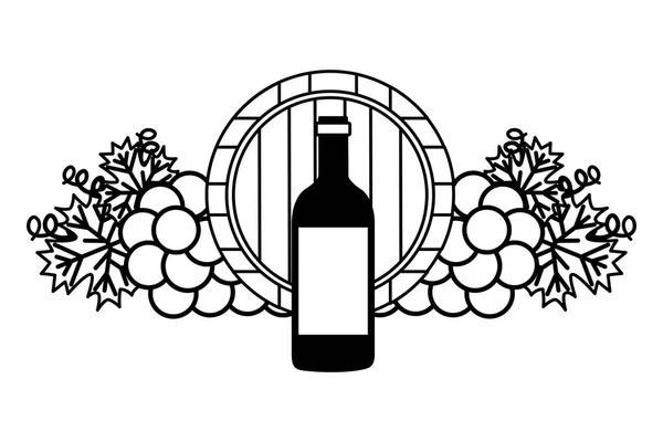 Bouteille de vin en bois tonneau raisins — Image vectorielle