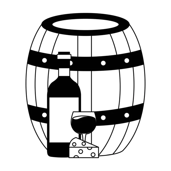 Wine bottle cheese barrel and cup — Stock Vector