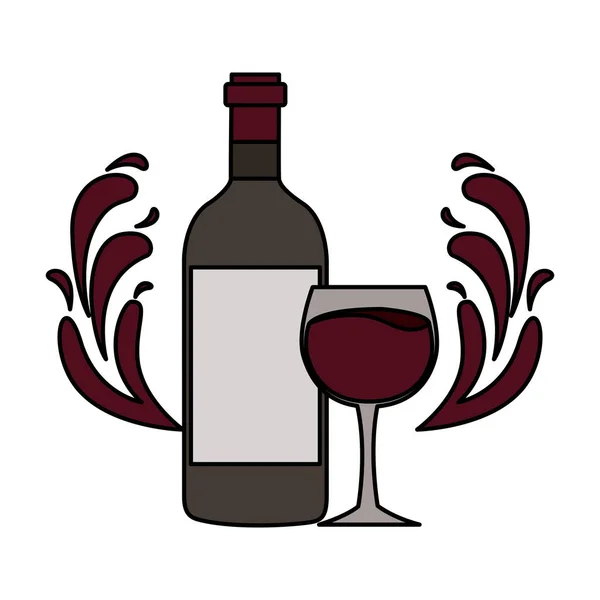 Copo de vidro garrafa de vinho salpicos — Vetor de Stock
