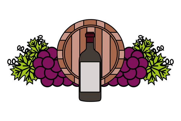 Botella de vino barril de madera uvas — Archivo Imágenes Vectoriales